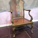 19th century Japanese armchair in green lacquer and cane