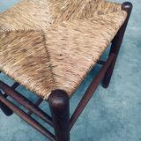 Rustic Handcrafted Oak and Rush High Back Dining Chairs, Belgium, 1940s, Set of 4