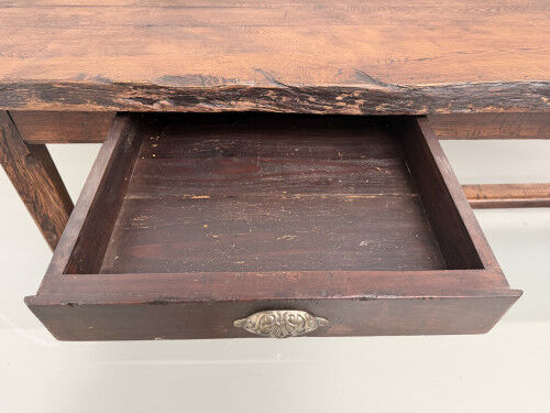 Brutalist farmhouse table in solid oak, 270 cm, 1920s.