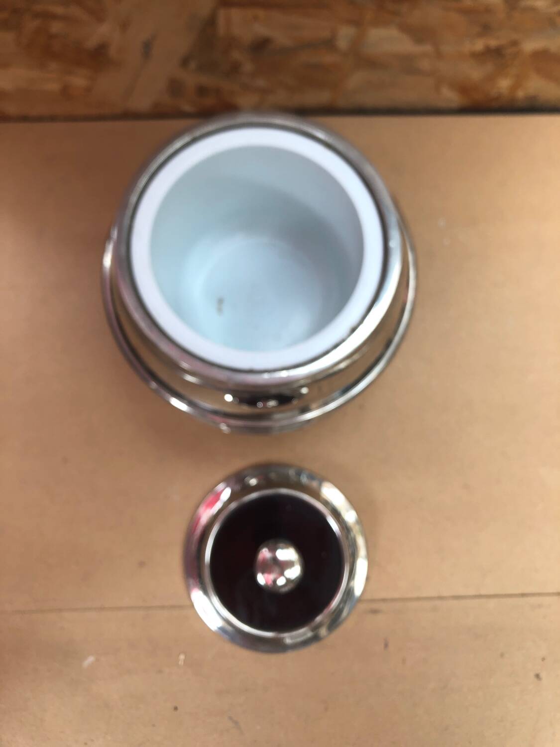 Old deco maella ice bucket red plastic & chrome made in spain