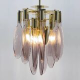 Italian chandelier in brass with tear-shaped Murano glass, 1970s