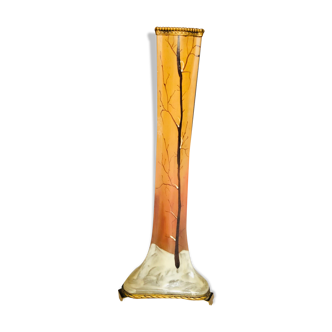 Vase art nouveau en verre émaillé