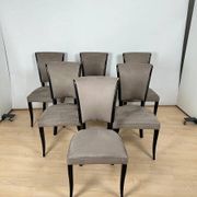 Art Deco Chairs in Black Lacquer & Grey Alcantara, France, 1930s, Set of 6