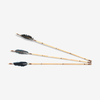 Series of 3 bamboo arrows and feathers