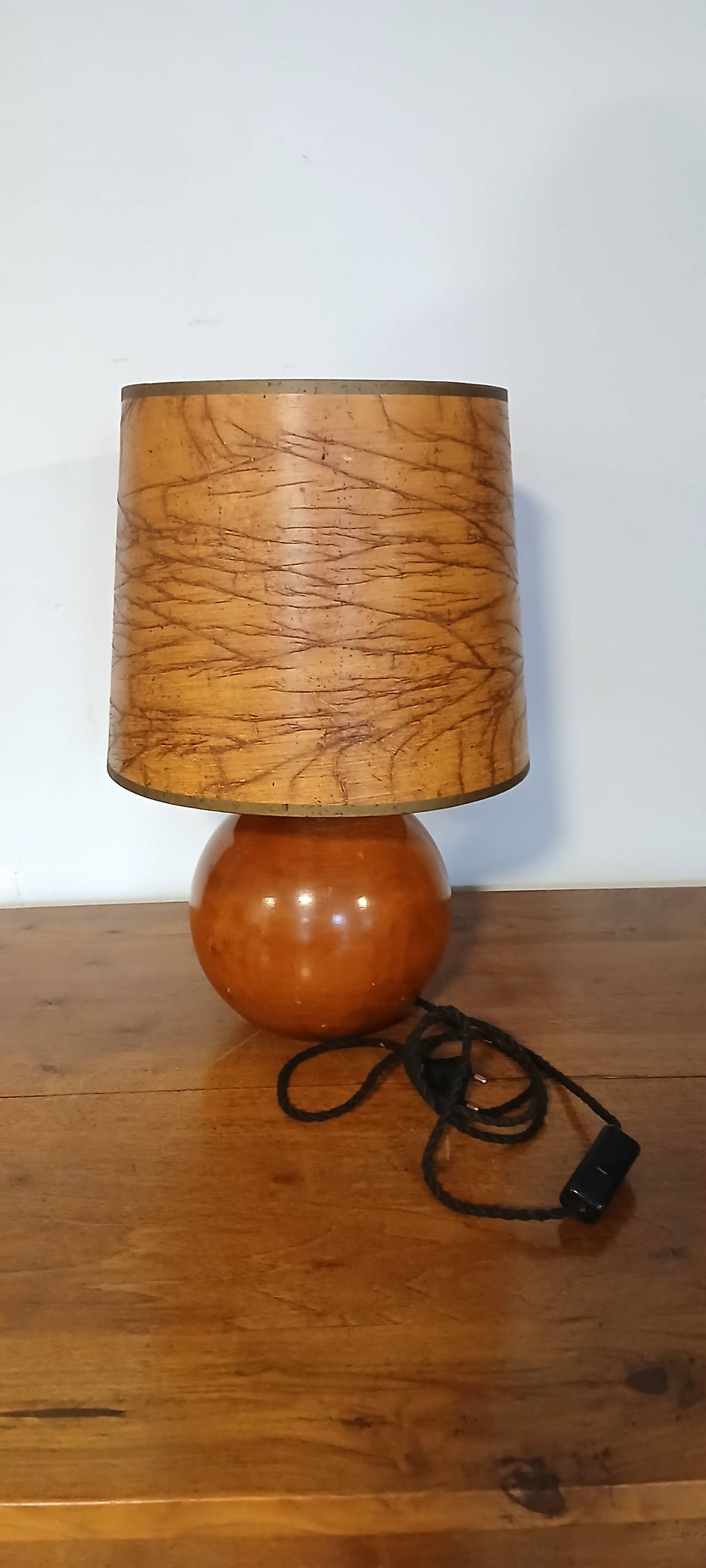 Blonde wooden ball lamp, 1970s
