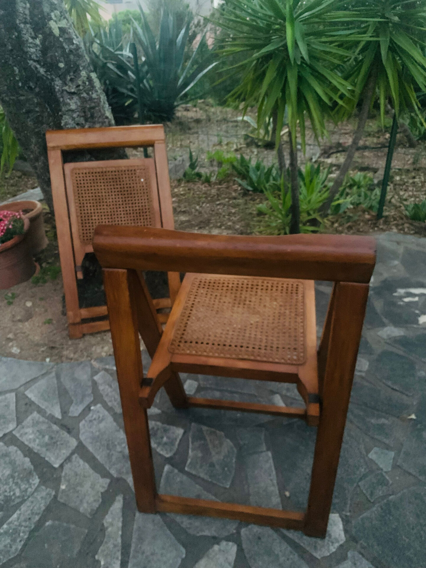 Chaises pliantes bois et cannage