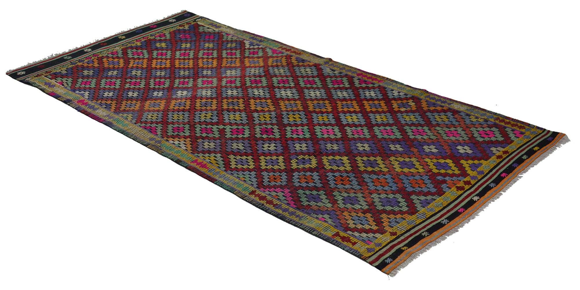 Grand Turkish Vintage Geometric Kilim Multicoloured 305 x 156 cm