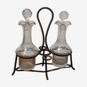 Serviteur ancien vinaigre huile carafe cristal