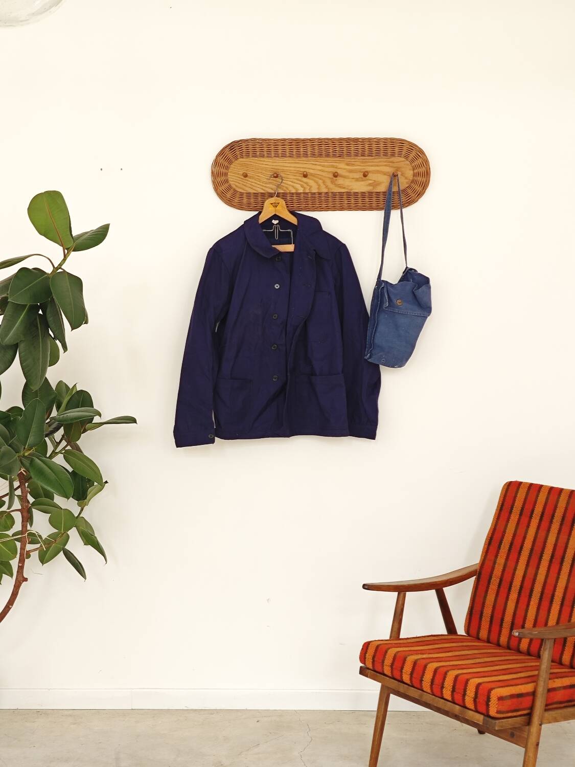 Rattan and wood wall coat rack by ULUV, former Czechoslovakia 1960