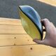 Large vintage 1950 bowl in black and yellow free-form ceramic