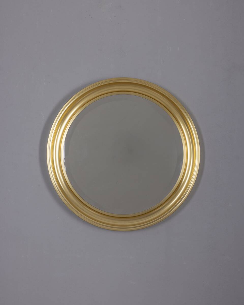 Vintage Italian Round Wall Mirror in Brass, 1970s
