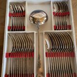Complete silver metal cutlery housewife for 12 people