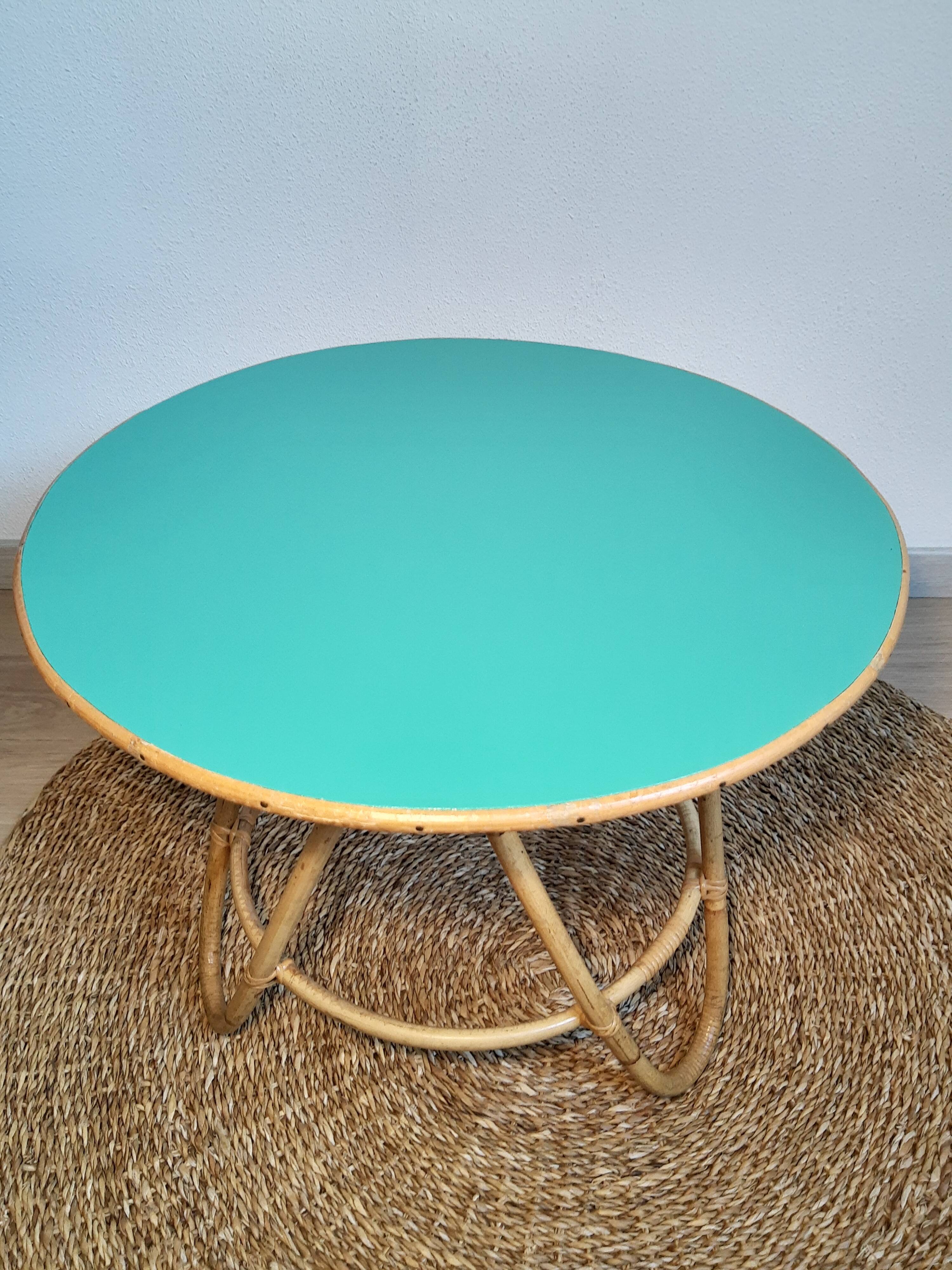 Vintage restyled rattan tripod table