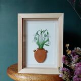 Original floral watercolor composition and handmade clay