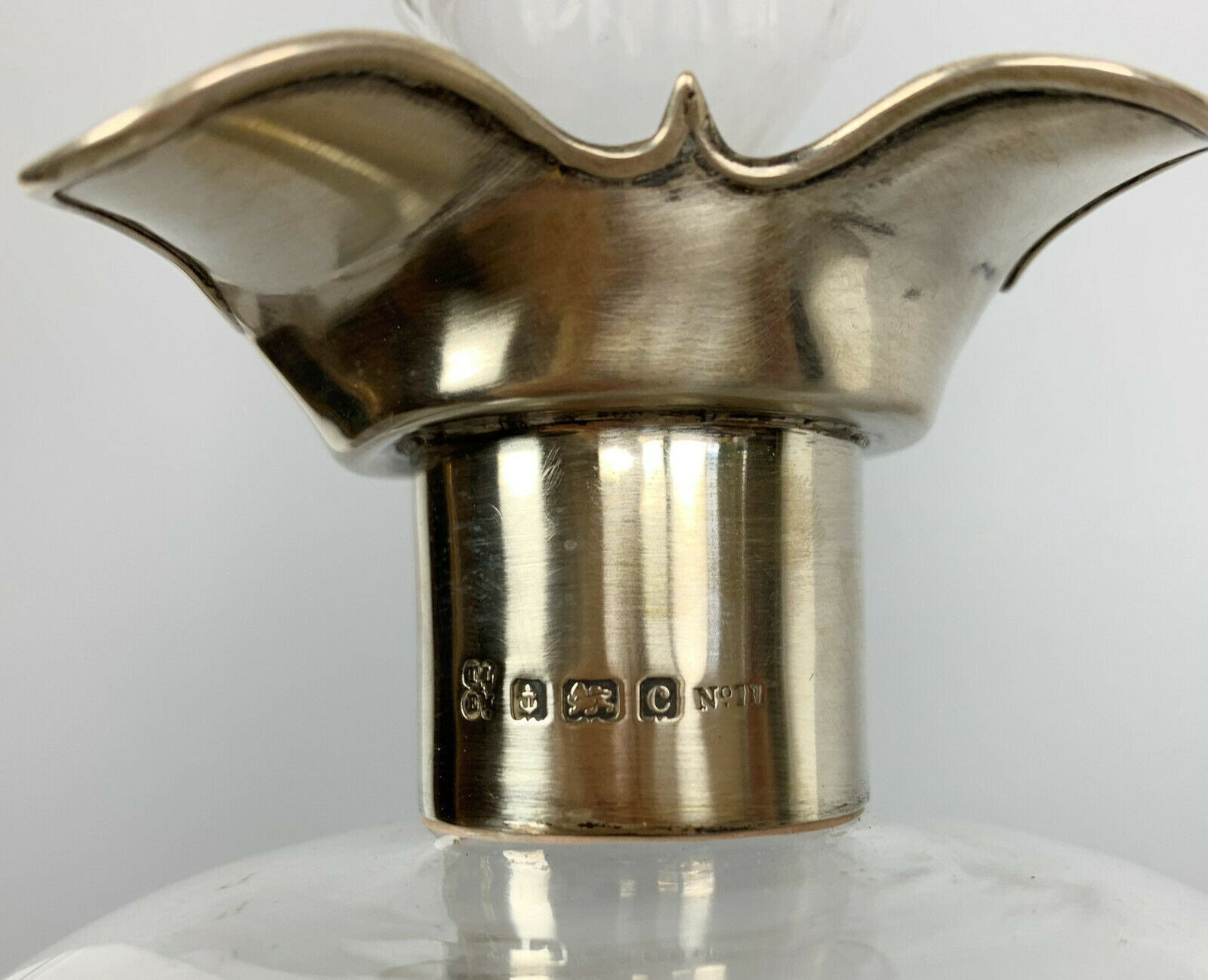 Blown glass carafe and silver frame