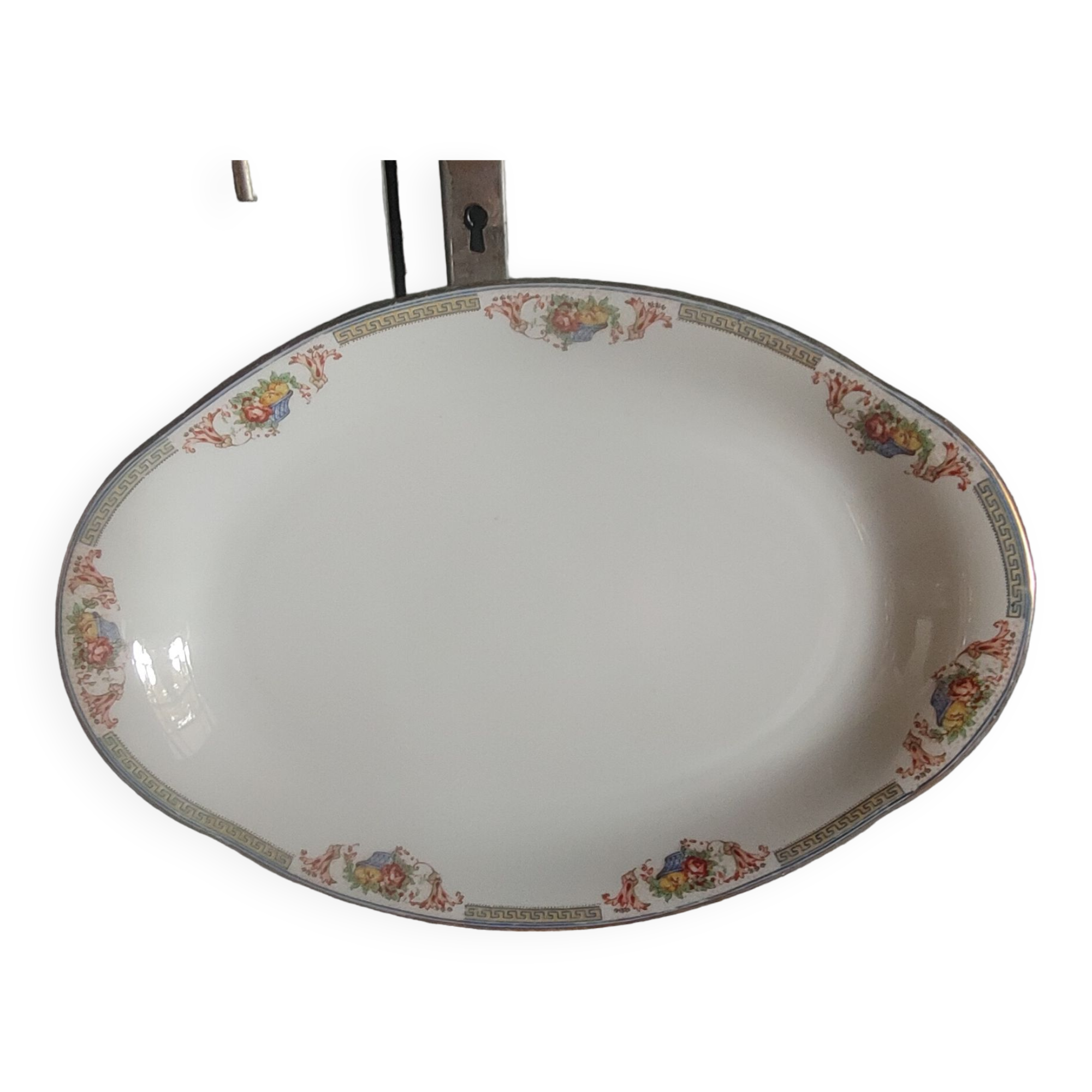 Serving dish in limoges porcelain flower baskets, fruits - early 20th