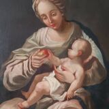 Peinture à l'huile ancienne sur toile, Vierge à l'Enfant, XVIIIe siècle