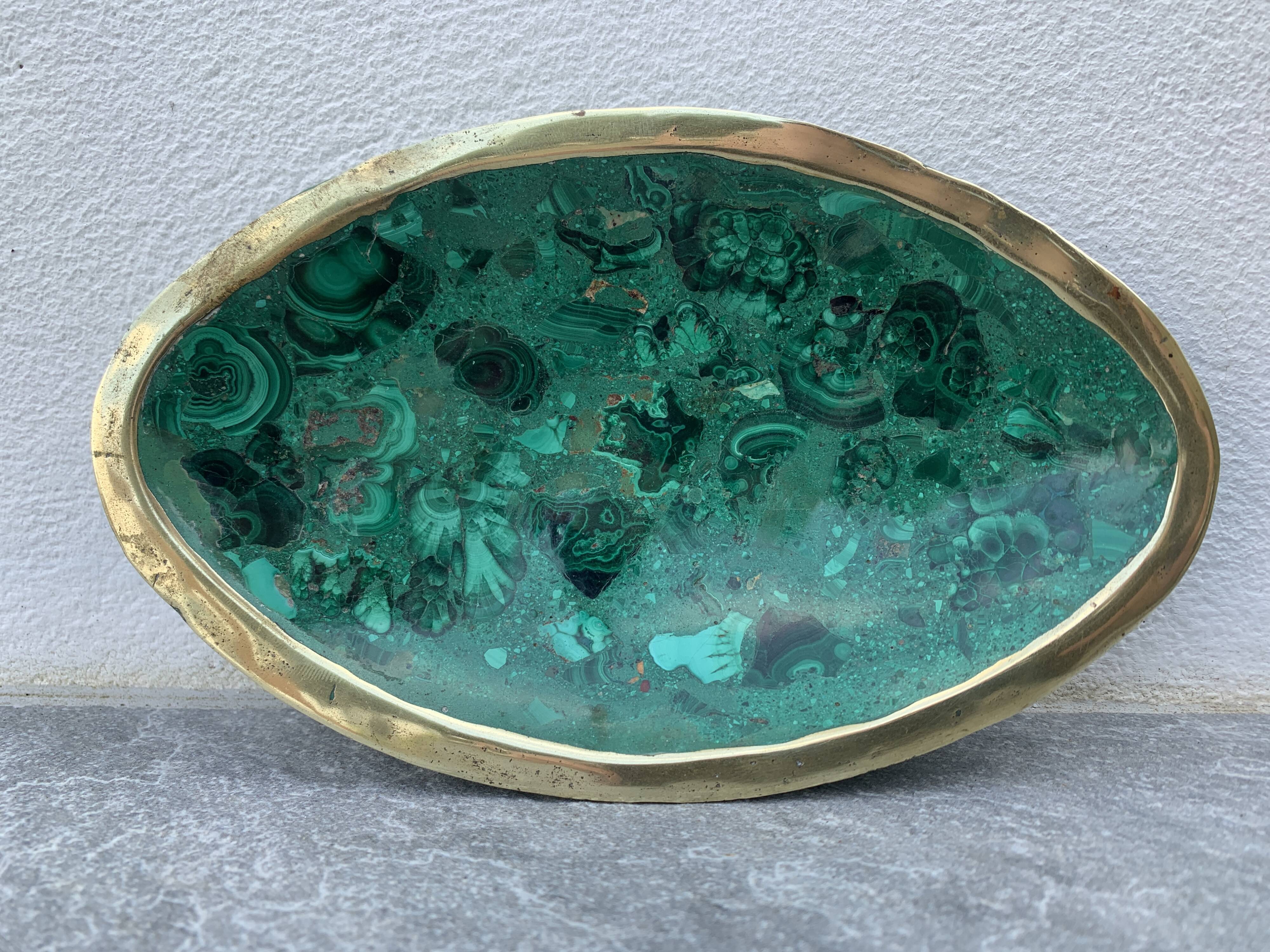 Ashtray or empty pocket in malachite and bronze