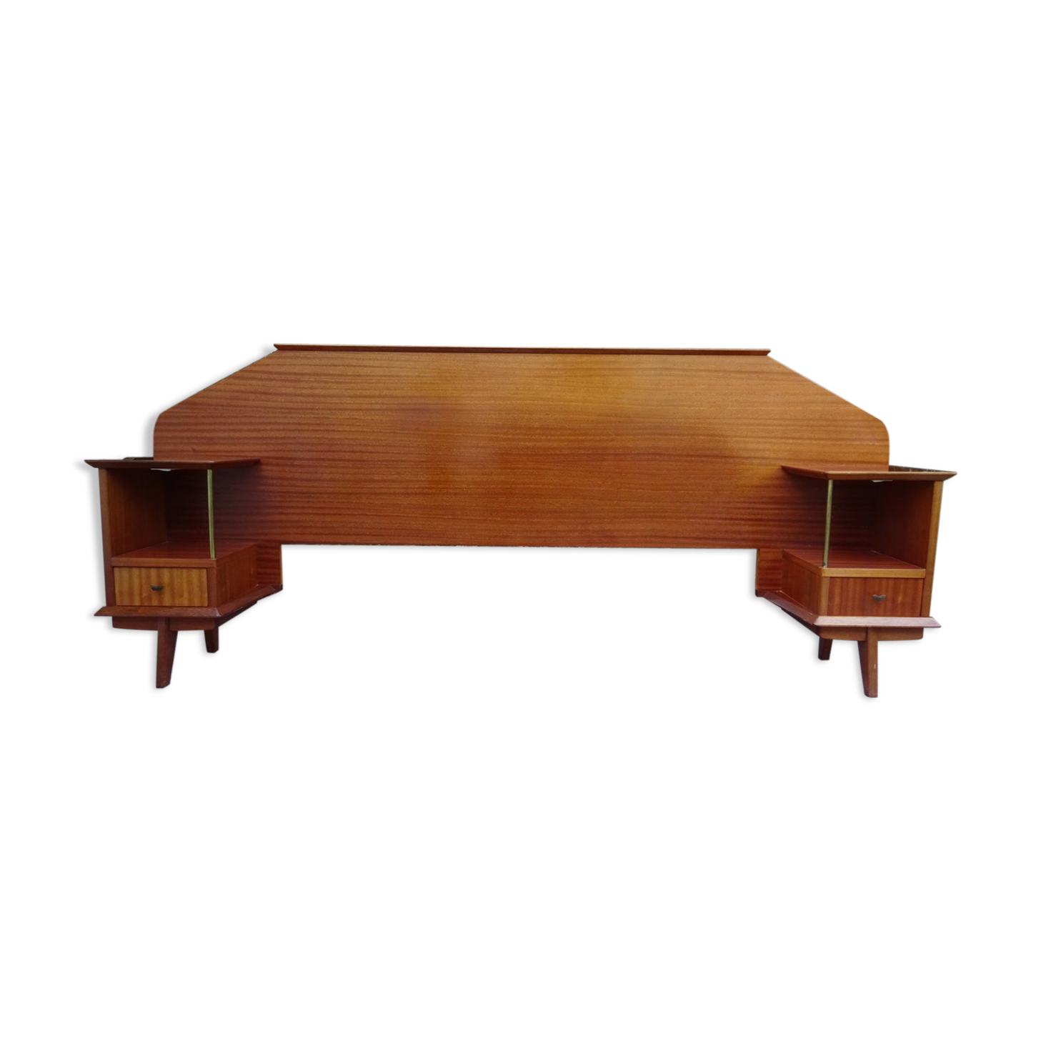 Double teak headof with bedside
