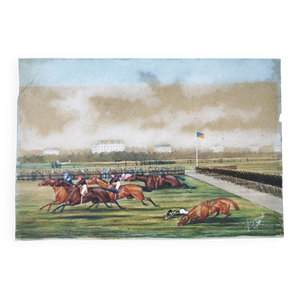 Peinture gouache course hippique John Grant