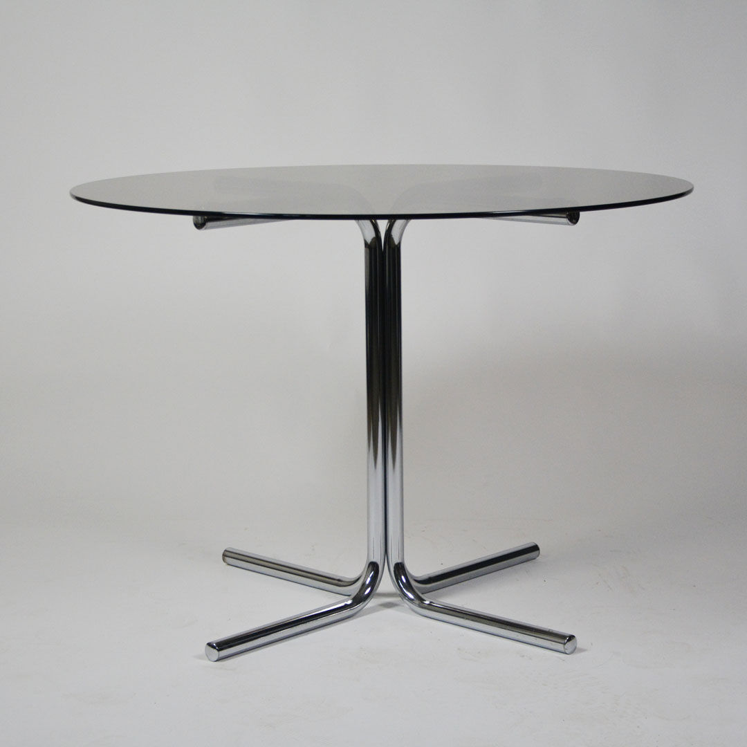 Italian Smoked Glass tubular frame round dining table 1970s