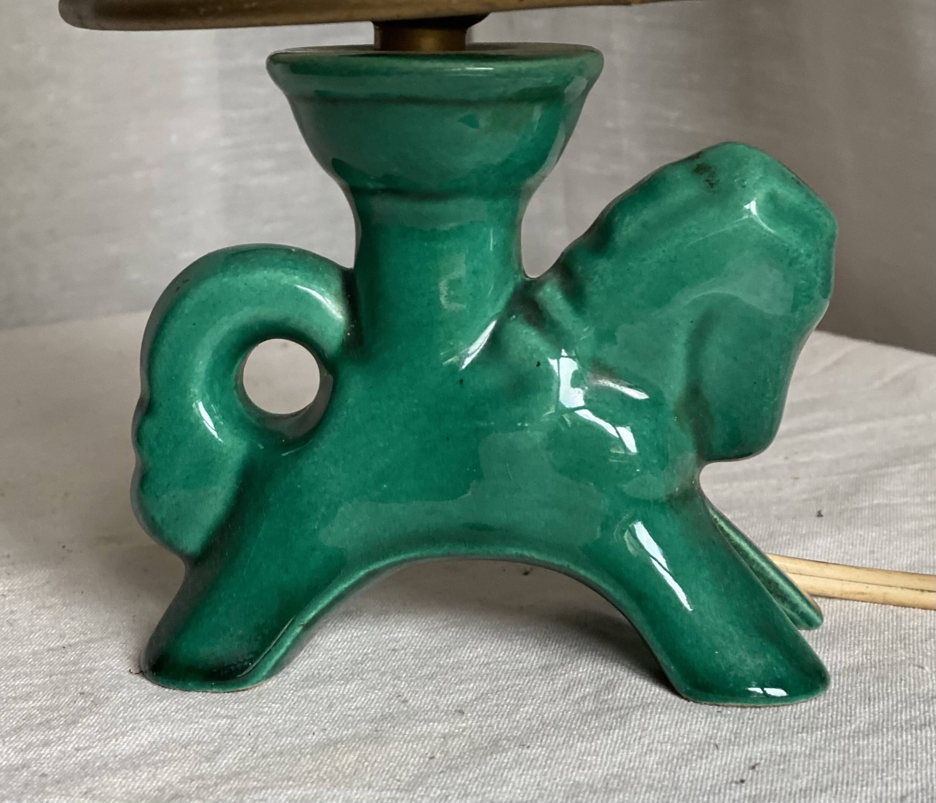 Petite lampe céramique style Valauris vintage 1960 en forme de cheval