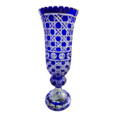 Cobalt blue cut crystal vase "The Great Owls" – Large model on a pedestal