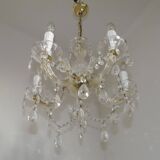 Vintage French Metal Crystal and Glass 5 Arm Paris Chic Style Chandelier