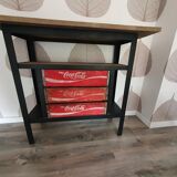 Console oak, steel and boxes coca cola