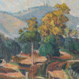 Impressionist Signed Mediterranean Landscape with a View of a River and Mountains