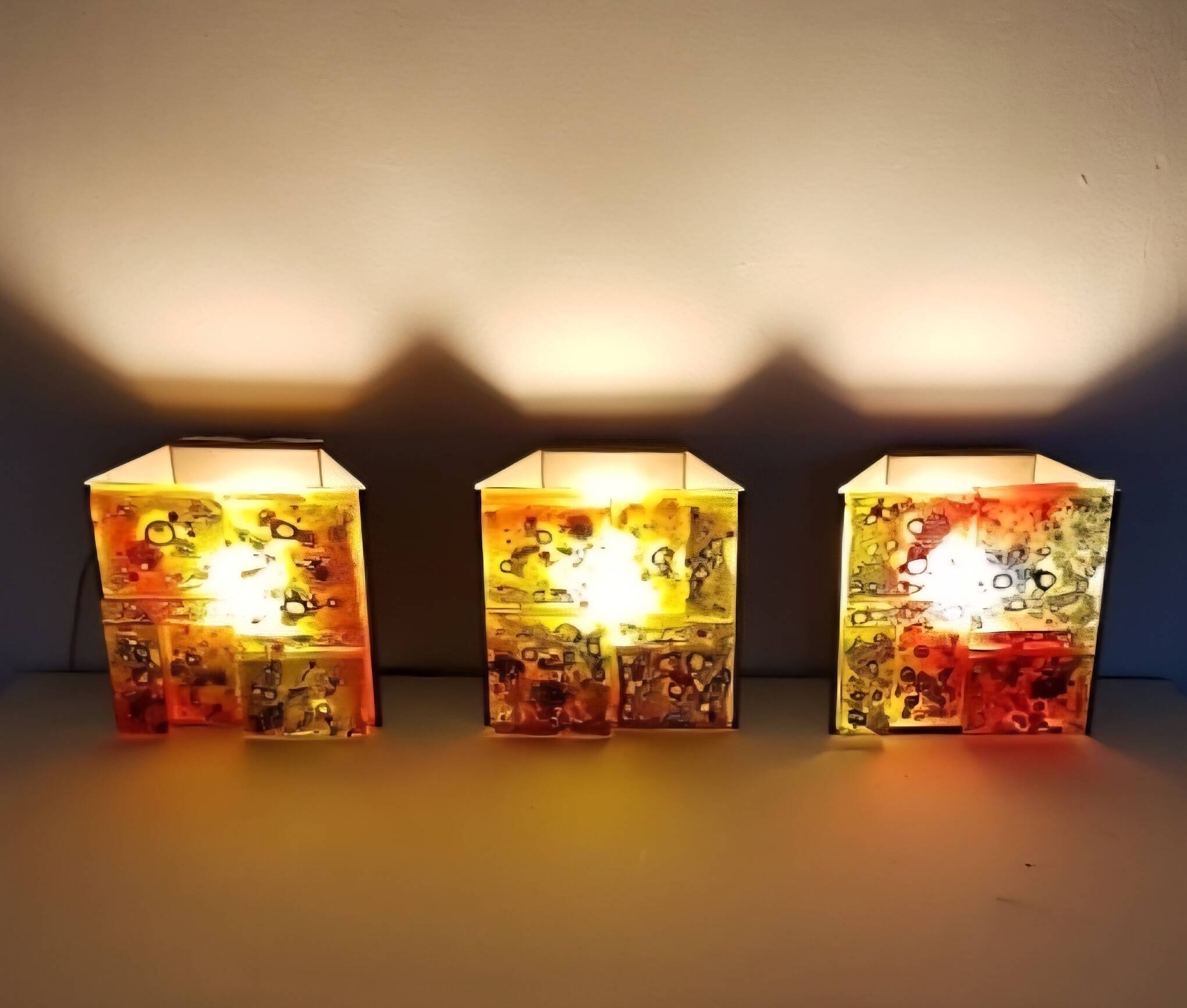 3 x Raak coloured glass wall sconces lamps Willem van Oyen