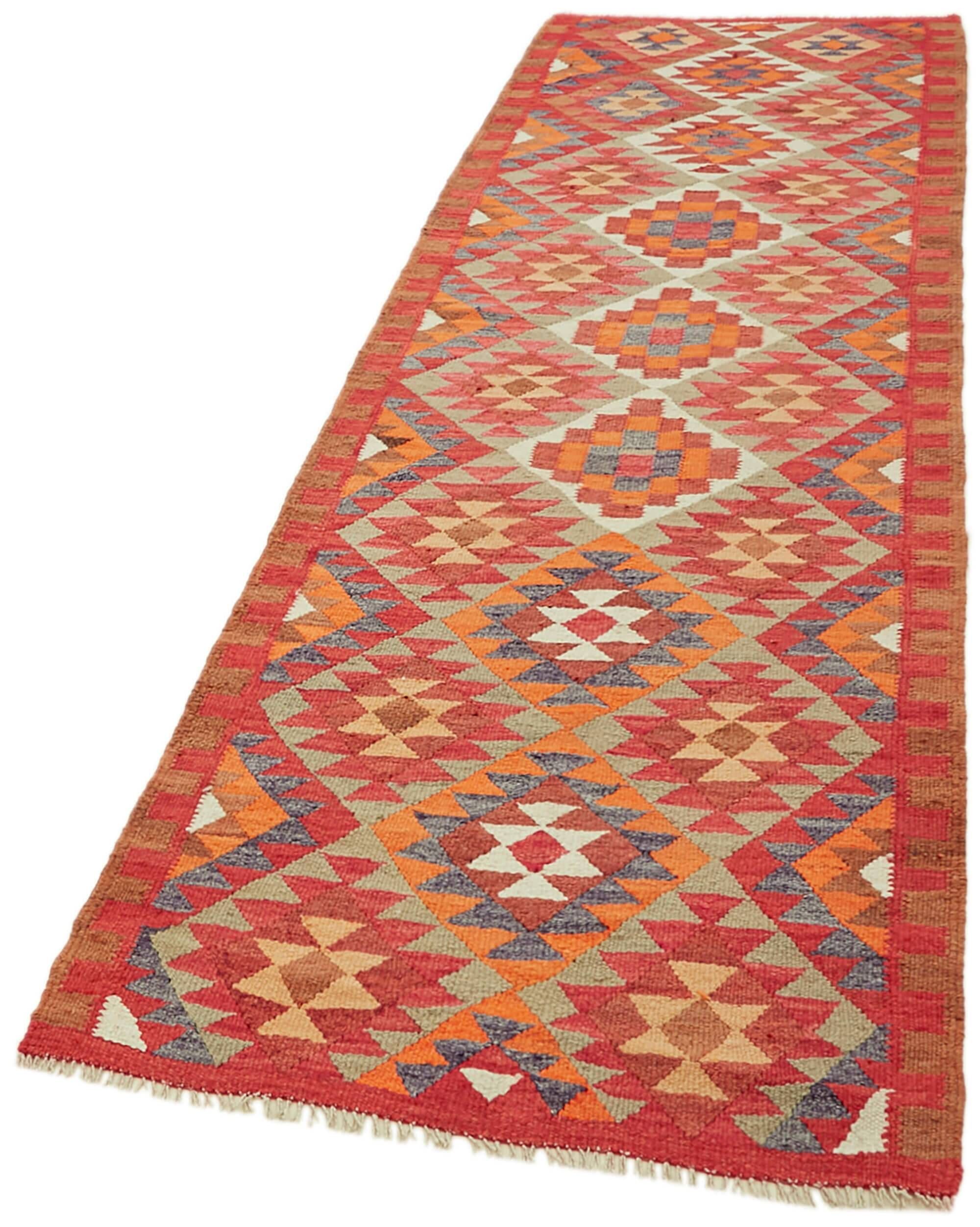 Turkish Handwoven Vintage Herki Kilim 98 cm x 322 cm