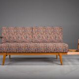 Méridienne vintage en bois de cerisier et laine de Knoll Antimott, années 1950-1960