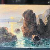 Emile GAUFFRIAUD - Belle ile en mer - Port-Coton - huile sur carton