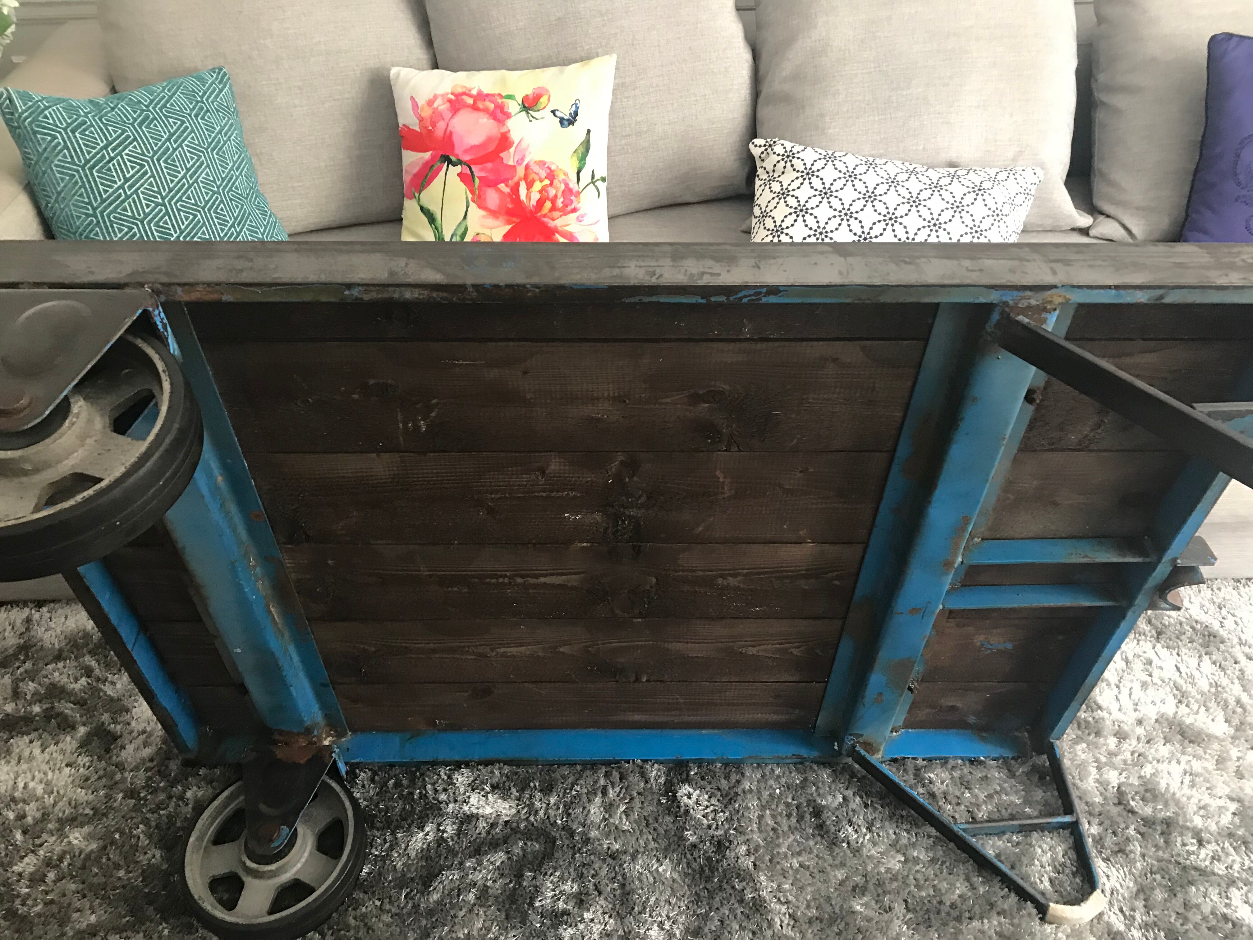 Rolling industrial coffee table