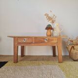 Old low farmhouse table - 2 drawers