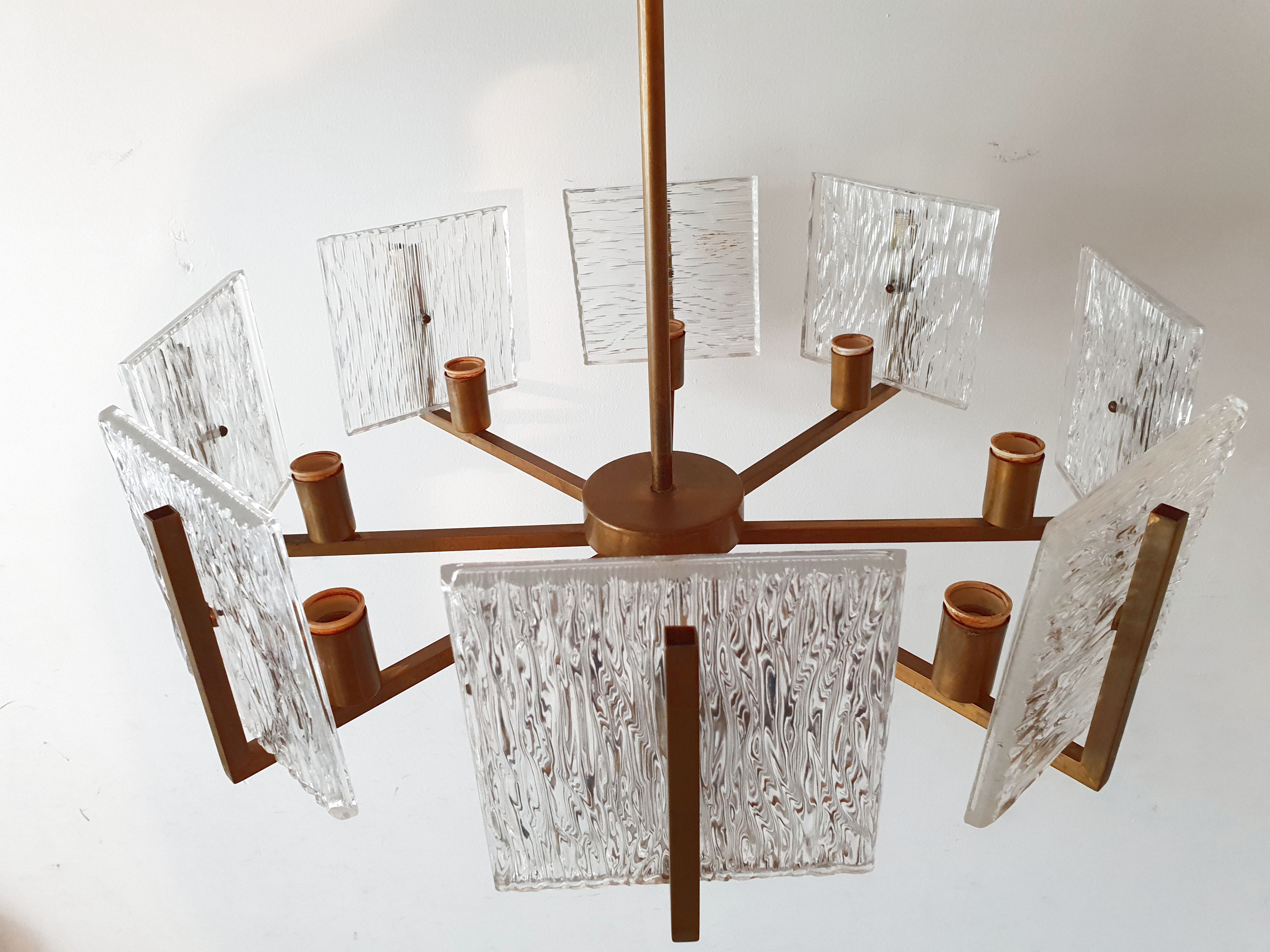 1960 vintage brass chandelier - glass
