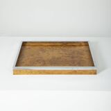 Elm and chrome magnifying glass tray, 1970s