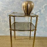 Two-tier side table with smoked glass top, Hollywood Regency