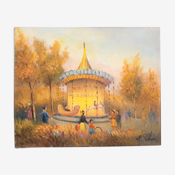 Huile sur toile du peintre français Michel Pabois Paris la carrousel