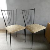 Pair of Colette Gueden chairs, black metal and fabric.