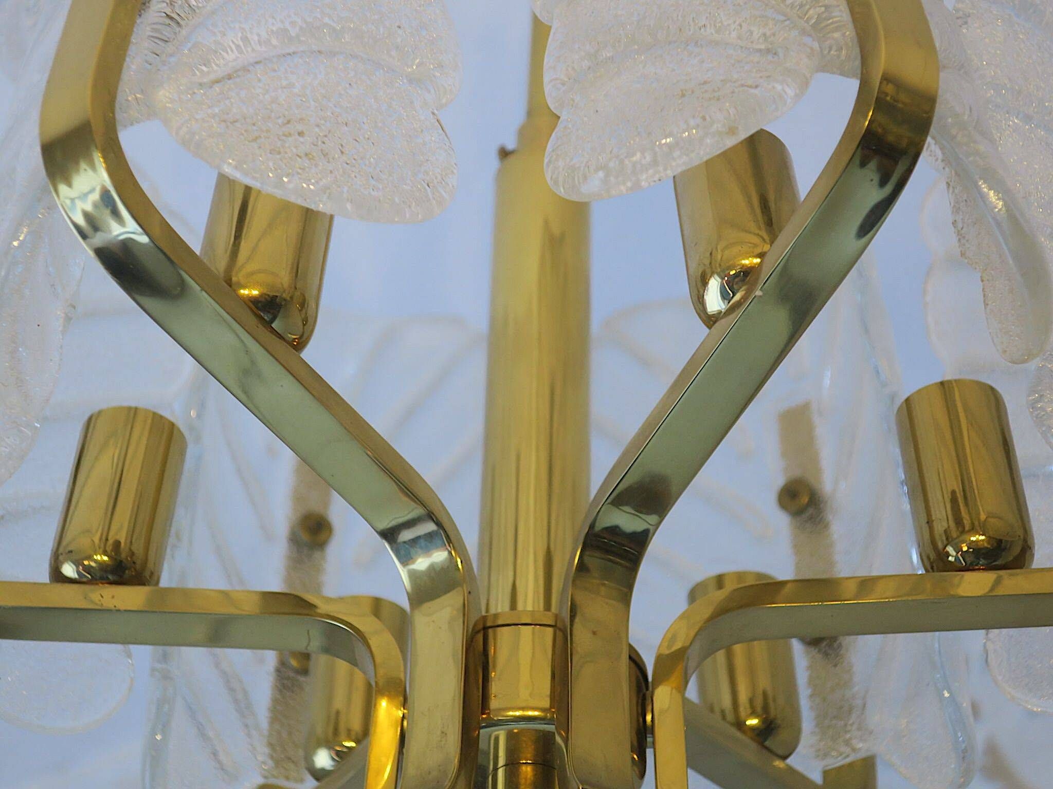 Carl Fagerlund brass and glass acanthus leaf chandelier, Sweden 1960s