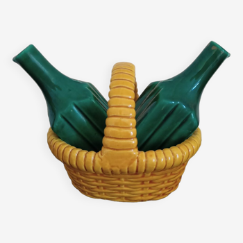 Oiler and vinegar in earthenware imitation basket basketry