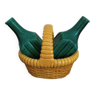 Oiler and vinegar in earthenware imitation basket basketry
