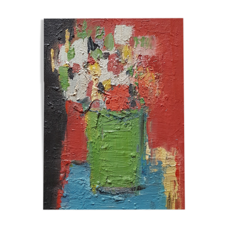 Painting by Nagao Usui: "Flower bouquet in green vase"