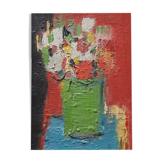 Peinture de Nagao Usui : "Bouquet de fleurs au vase vert"