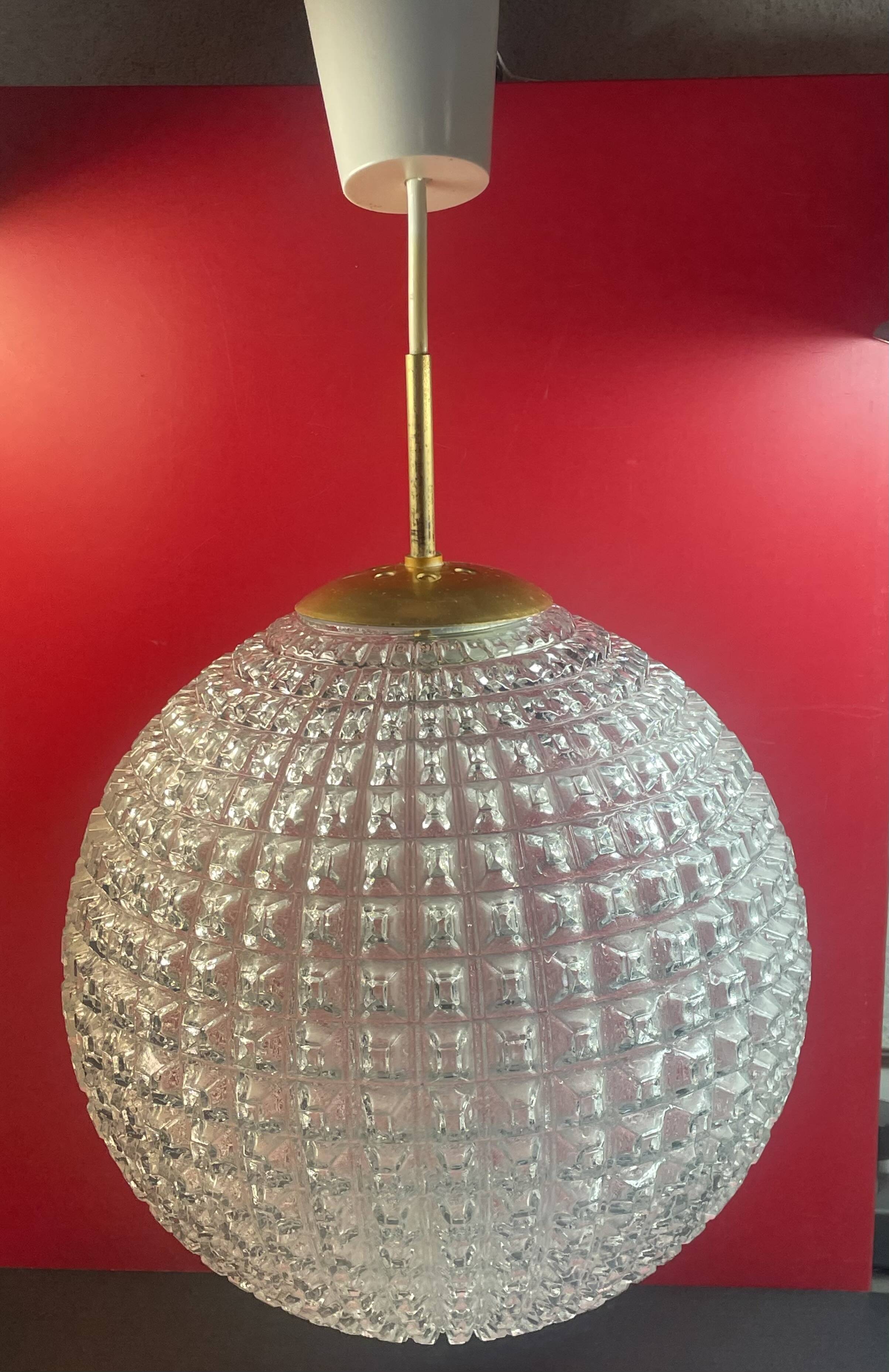 Holophane ball suspension chandelier 1970 vintage