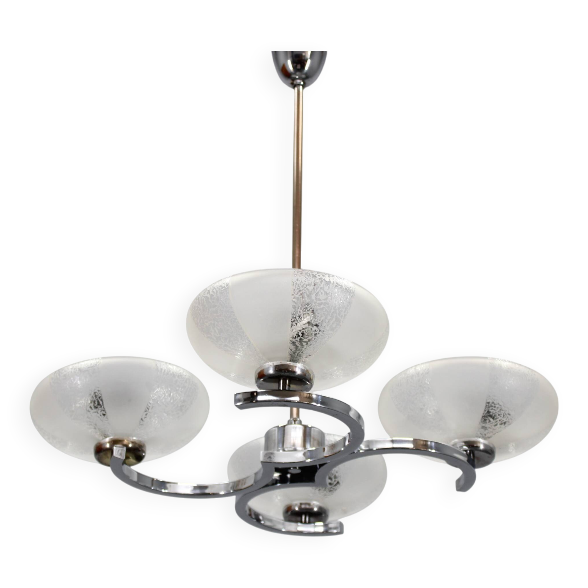 1950s Chrome and Glass Chandelier by Napako, Czechoslovakia