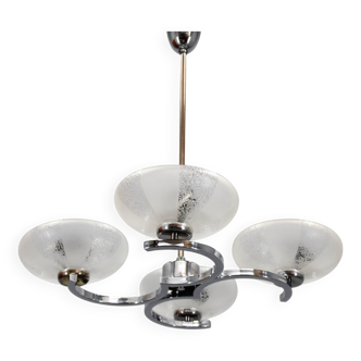 Lustre en chrome et verre des années 1950 par Napako, Tchécoslovaquie