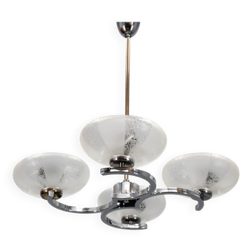 1950s Chrome and Glass Chandelier by Napako, Czechoslovakia